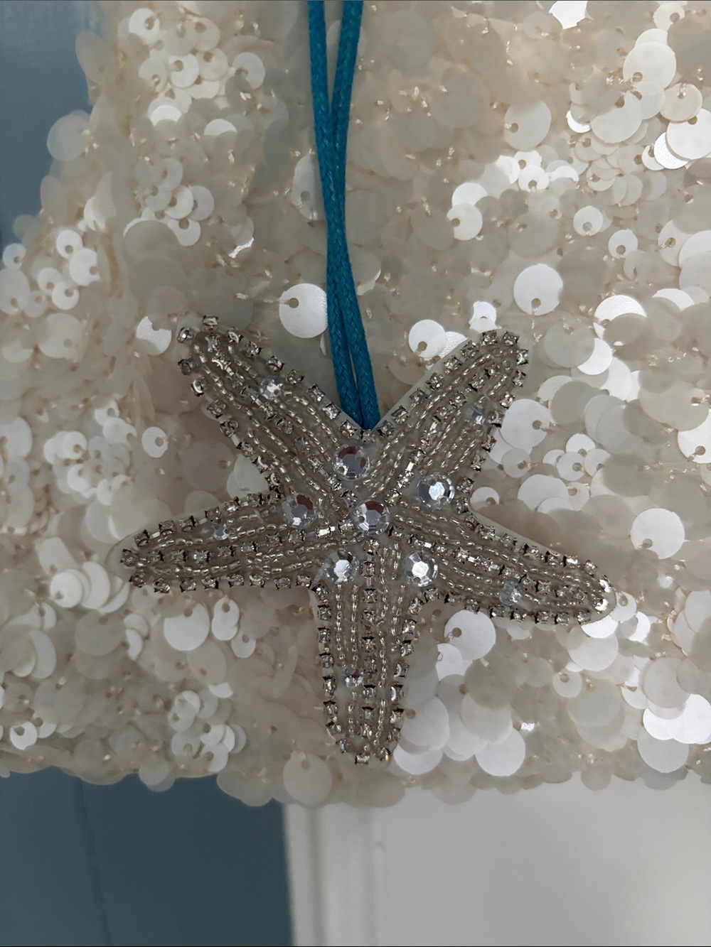 Sequin Evening Bag Purse Crossbody With Beaded Embellished Starfish Bag Charm - Picture 3 of 8